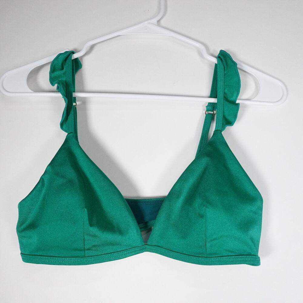 NWOT Sample Andie Swim Nemale Ruffled Bikini Top Satin Green Small 2774-39
